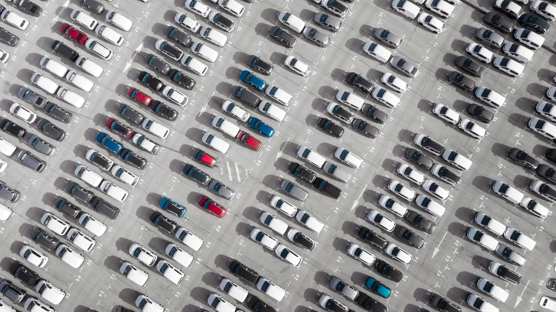 Aerial view of Holiday Parking North Gatwick with cars parked in rows near North Terminal

