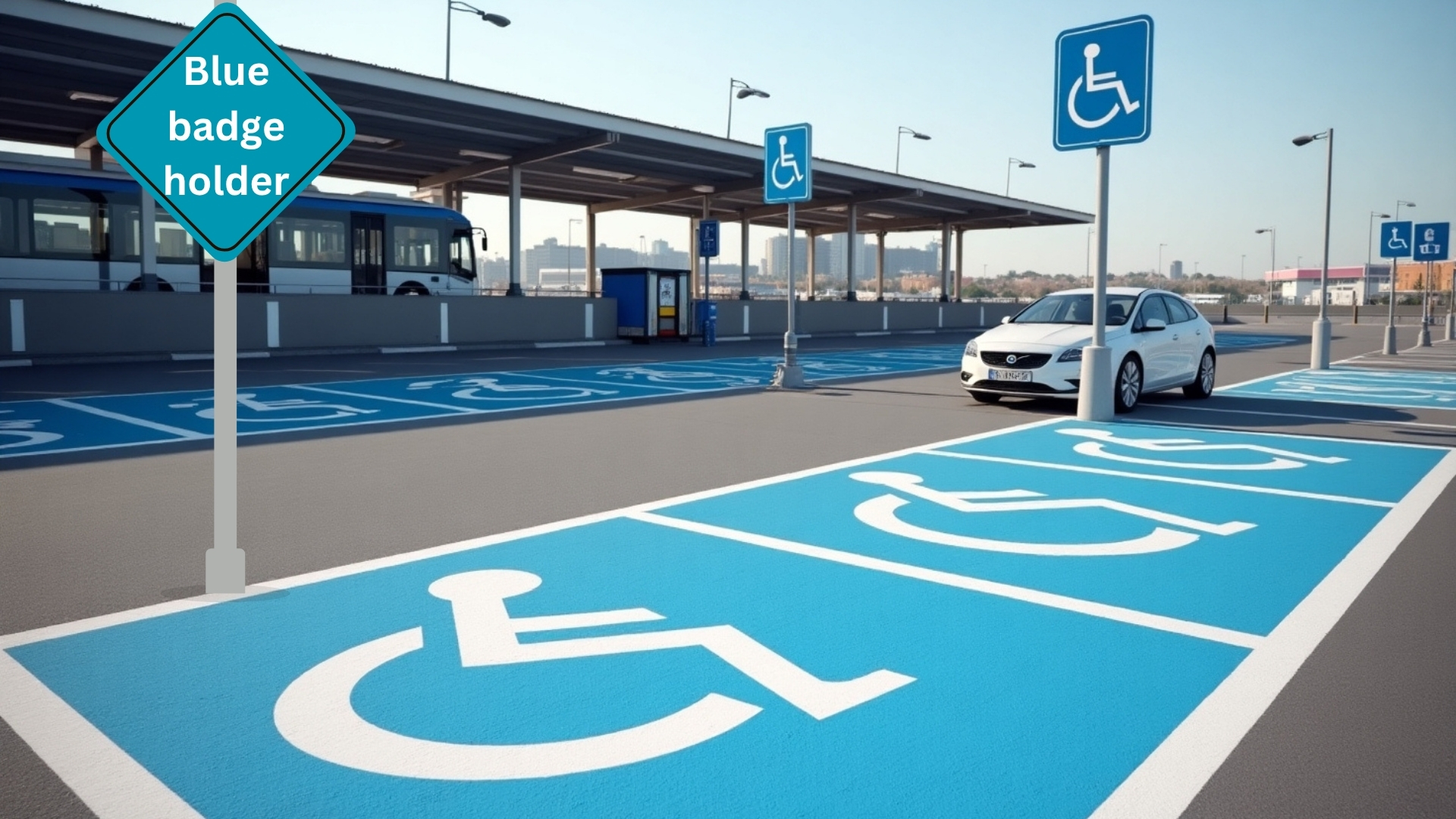 Designated Blue Badge parking space at Gatwick Holiday Parking with wheelchair symbol

