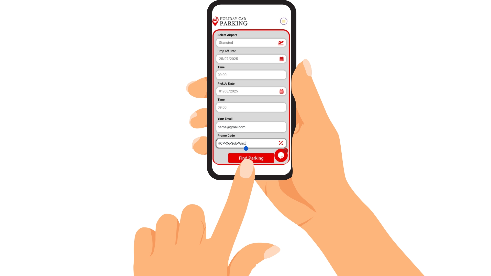 User booking Stansted Airport last-minute parking through mobile website
