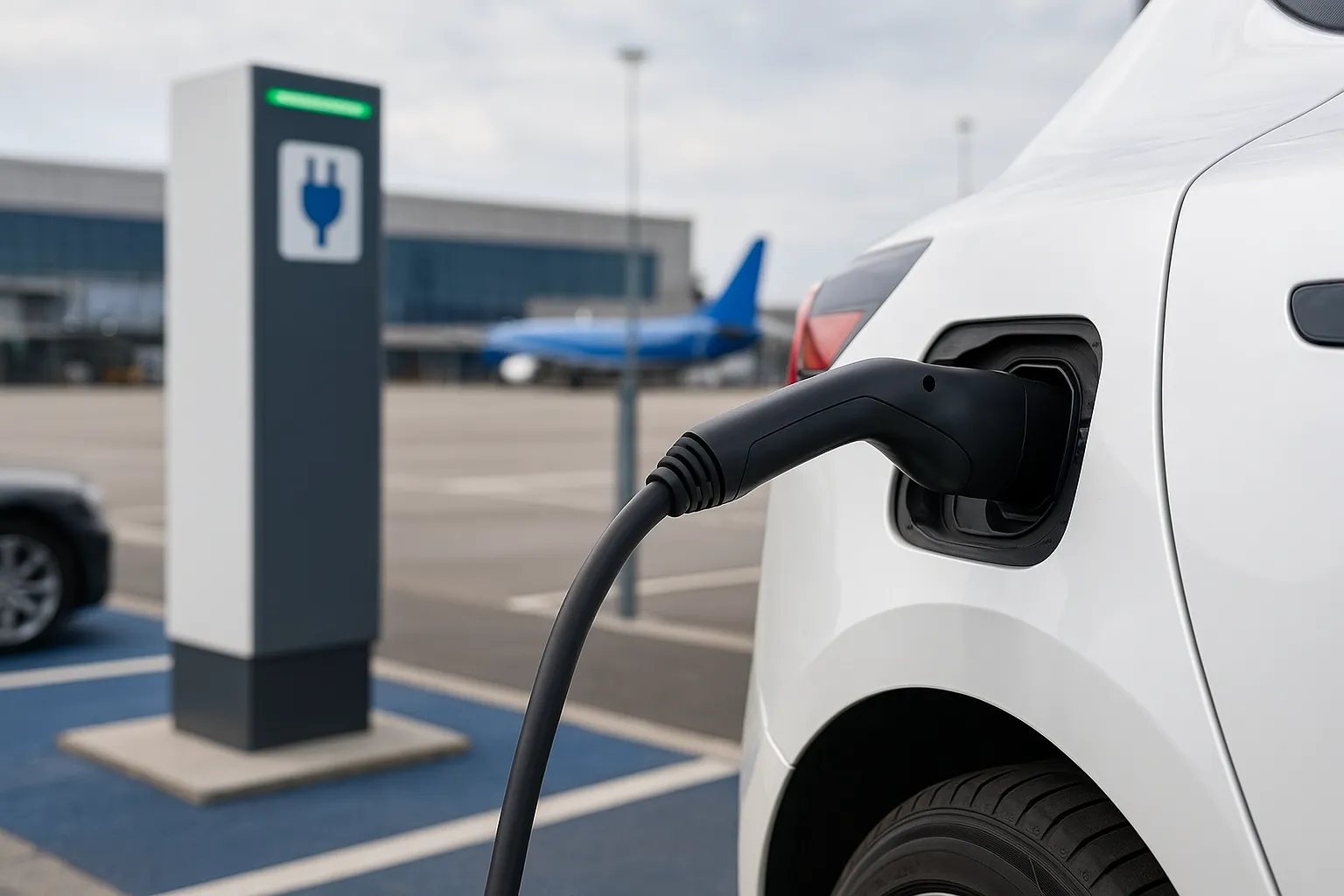 EV charging station at airport car park UK 2025

