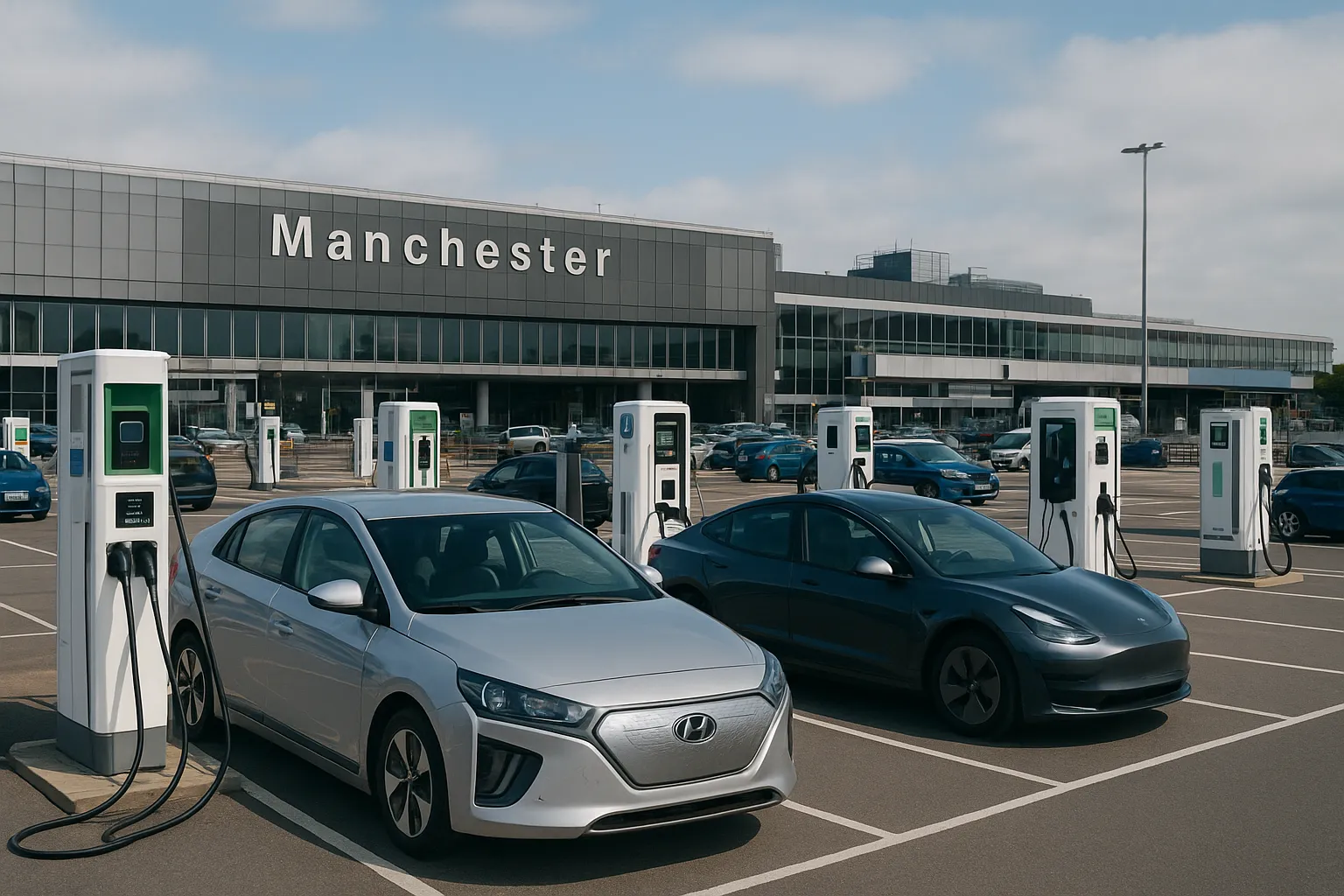 Manchester Airport electric vehicle charging bays and fast chargers
