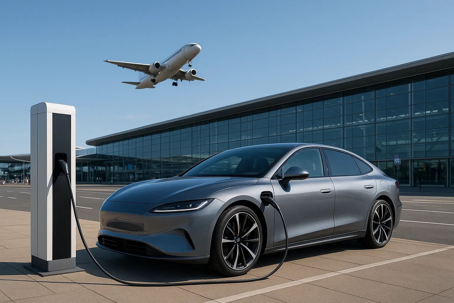 Electric vehicle charging at UK airport terminal – Heathrow Gatwick Manchester 2025

