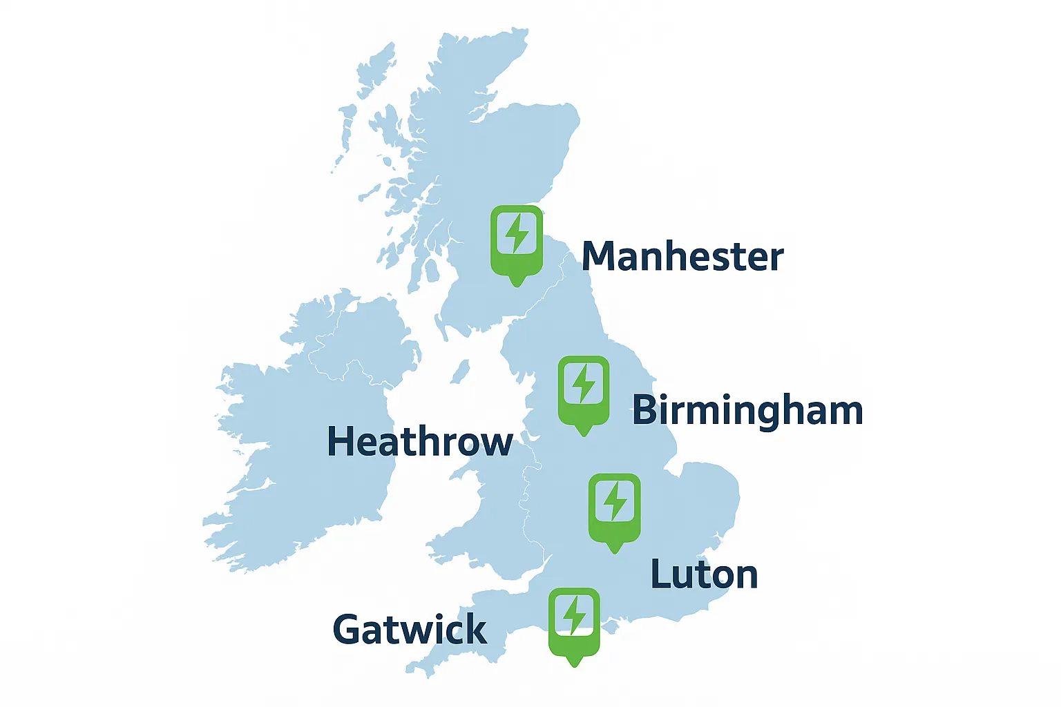 UK airports with EV charging facilities map 2025
